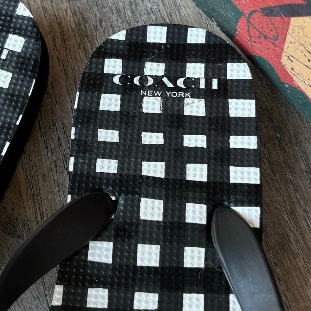 Coach Amel Sandals‎ Flop Flops Gingham Silver Bow